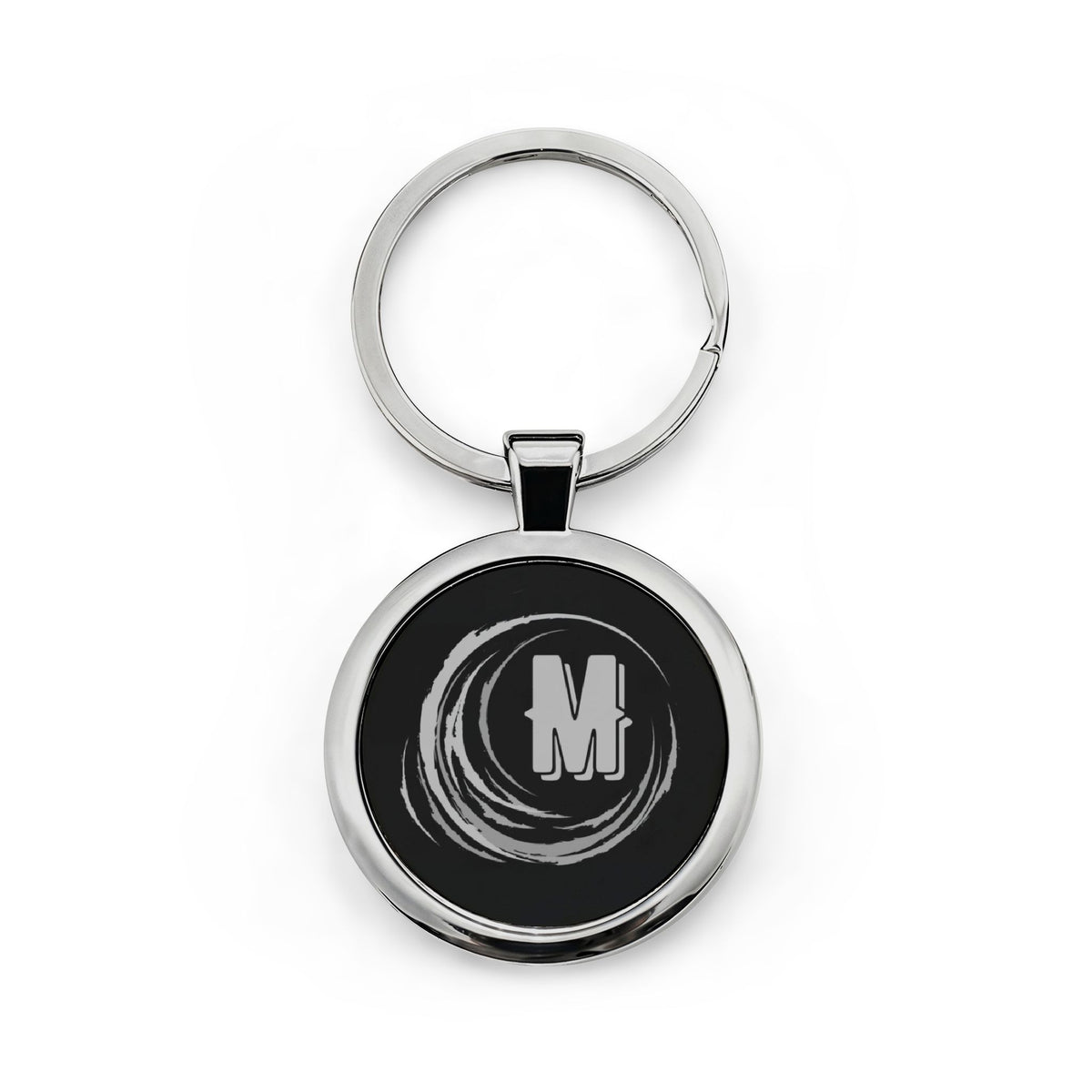 Round Stainless Steel Keychain Silver/Black