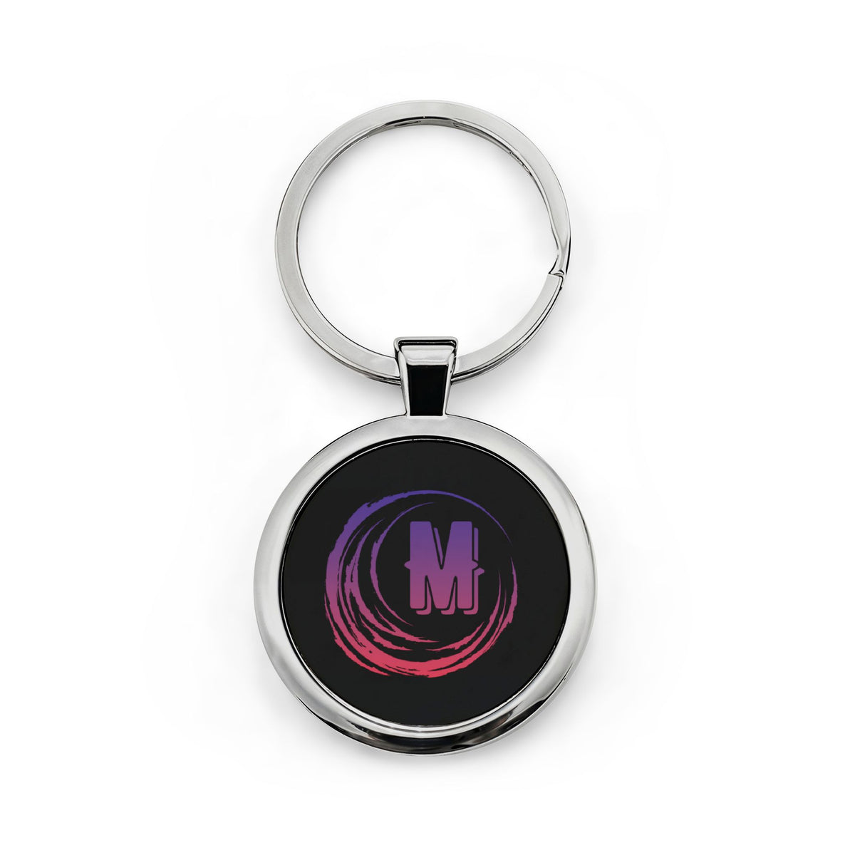 Round Stainless Steel Keychain Purple/Black